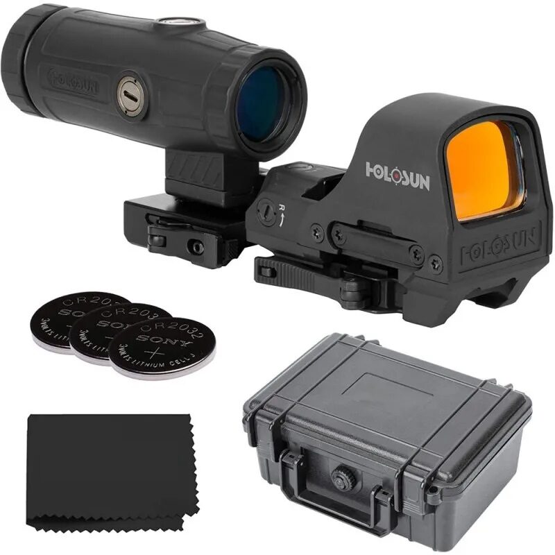 Коллиматор Holosun HS510C с магнифером HM3X, батарейки CR2032, ударопрочный кейс и салфетка